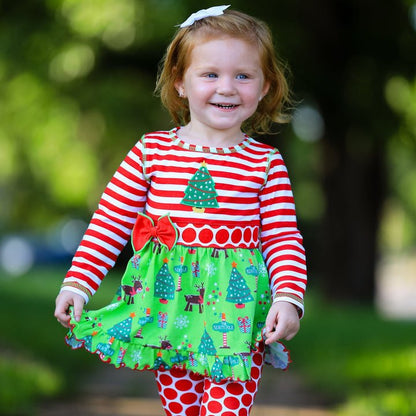 Girls Christmas Holiday Dress & Polka Dot Leggings | Girls' Dress Sets | 2