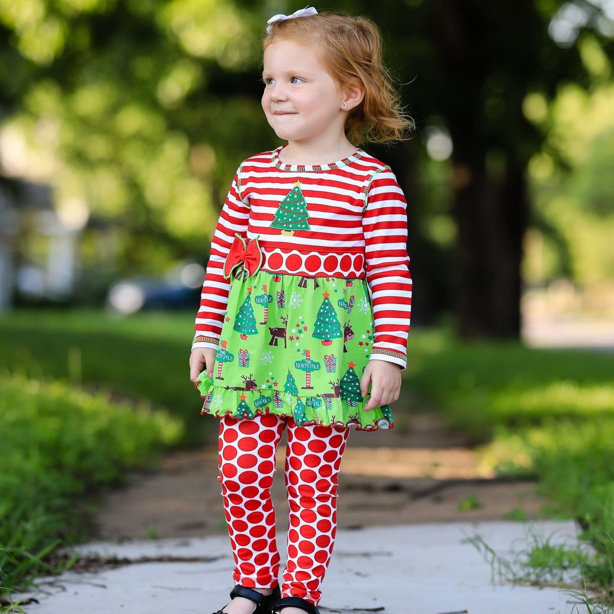 Girls Christmas Holiday Dress & Polka Dot Leggings | Girls' Dress Sets | 3