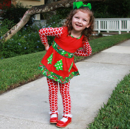 Girls Christmas Tree Damask Dress & Leggings Set | Girls' Dress Sets | 2