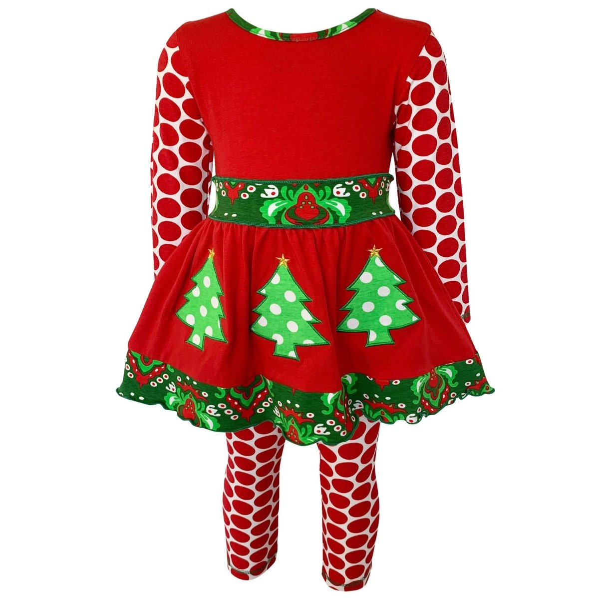 Girls Christmas Tree Damask Dress & Leggings Set | Girls' Dress Sets | 3