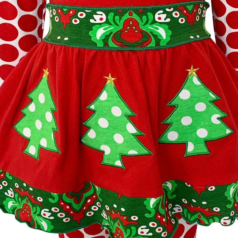 Girls Christmas Tree Damask Dress & Leggings Set | Girls' Dress Sets | 5