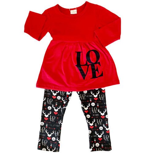 Girls Holiday Reindeer Hearts 3 - Piece Outfit | Girls' Dress Sets | 6