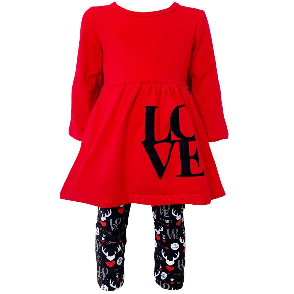 Girls Holiday Reindeer Hearts 3 - Piece Outfit | Girls' Dress Sets | 3