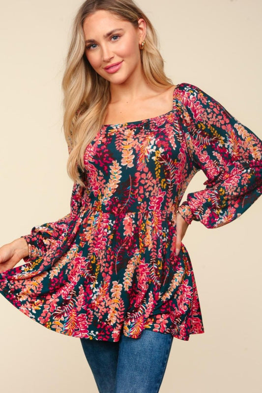 Haptics Full Size Peplum Floral Square Neck Blouse | Tops | 1