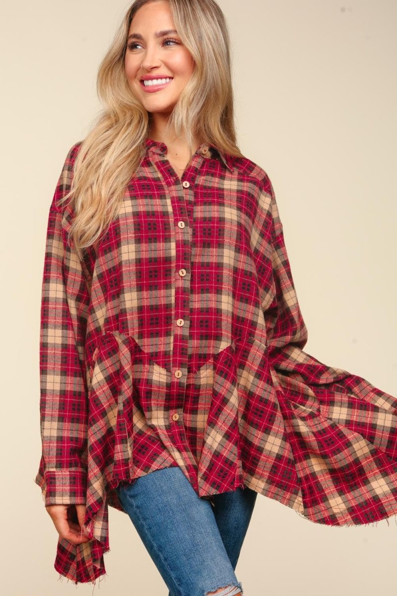 Haptics Plaid Button Down Sharkbite Shirt | Tops | 4