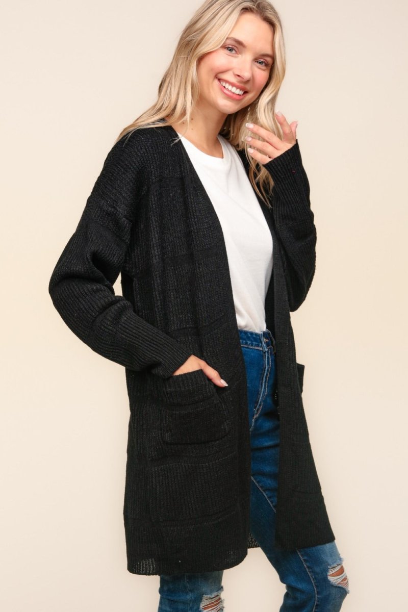 Haptics Stripe Textured Open Front Cardigan with Pockets | Cardigans | 2