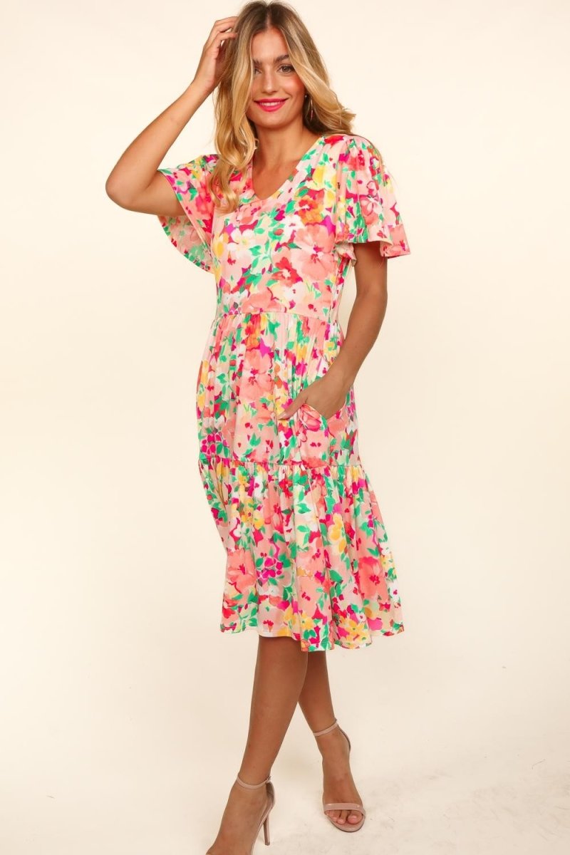 Haptics Tiered Floral Midi Dress with Pockets | Midi Dresses | 3