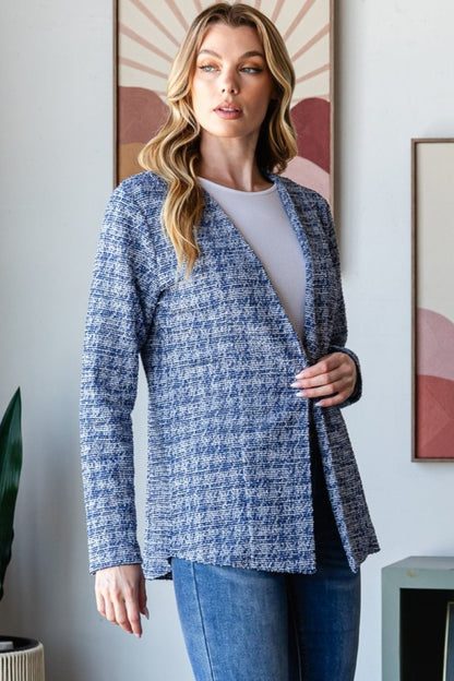 Heimish Full Size Houndstooth Tweed Open Front Blazer | Blazers | 3