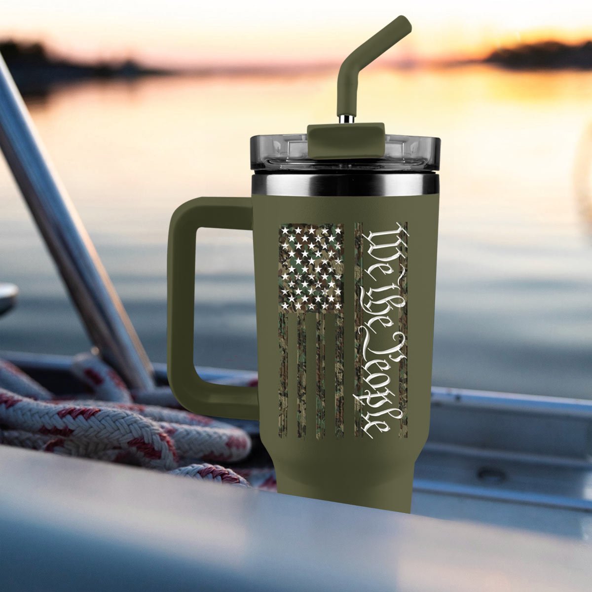 HOLD FAST 40 oz Stainless Steel Mug With Straw We The People Camo Flag | Stainless Steel Mugs | 3