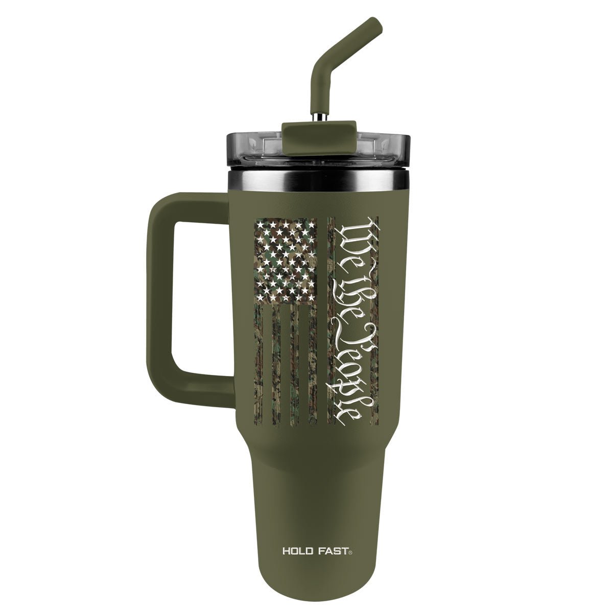 HOLD FAST 40 oz Stainless Steel Mug With Straw We The People Camo Flag | Stainless Steel Mugs | 1