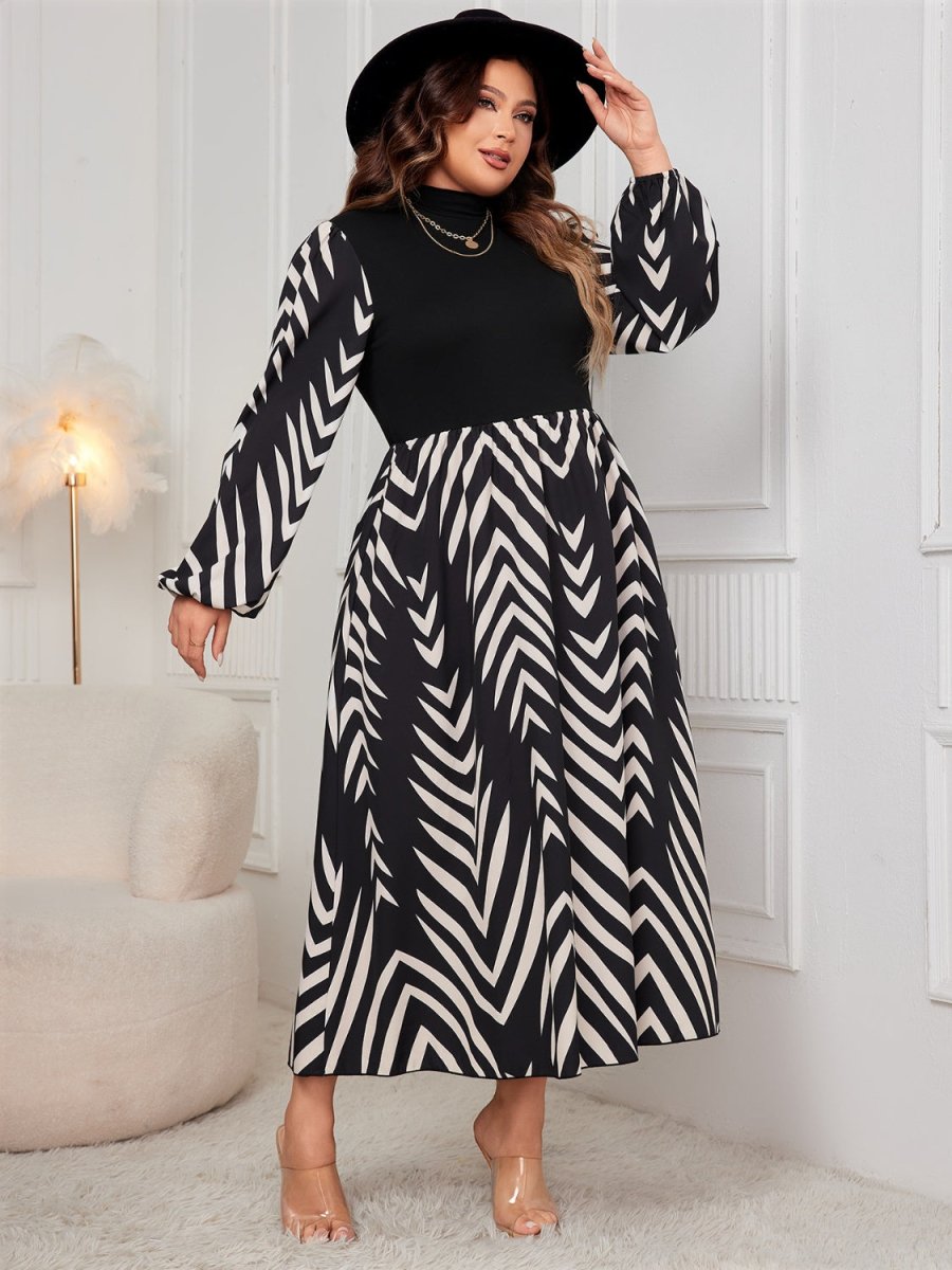 Honey Plus Size Printed Mock Neck Long Sleeve Midi Dress | Midi Dresses | 6