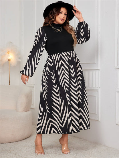 Honey Plus Size Printed Mock Neck Long Sleeve Midi Dress | Midi Dresses | 6