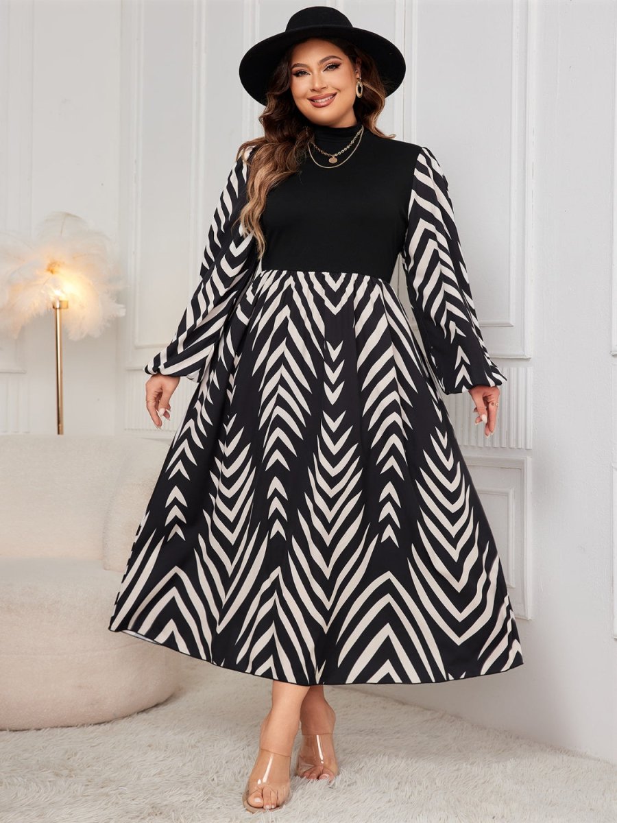 Honey Plus Size Printed Mock Neck Long Sleeve Midi Dress | Midi Dresses | 4