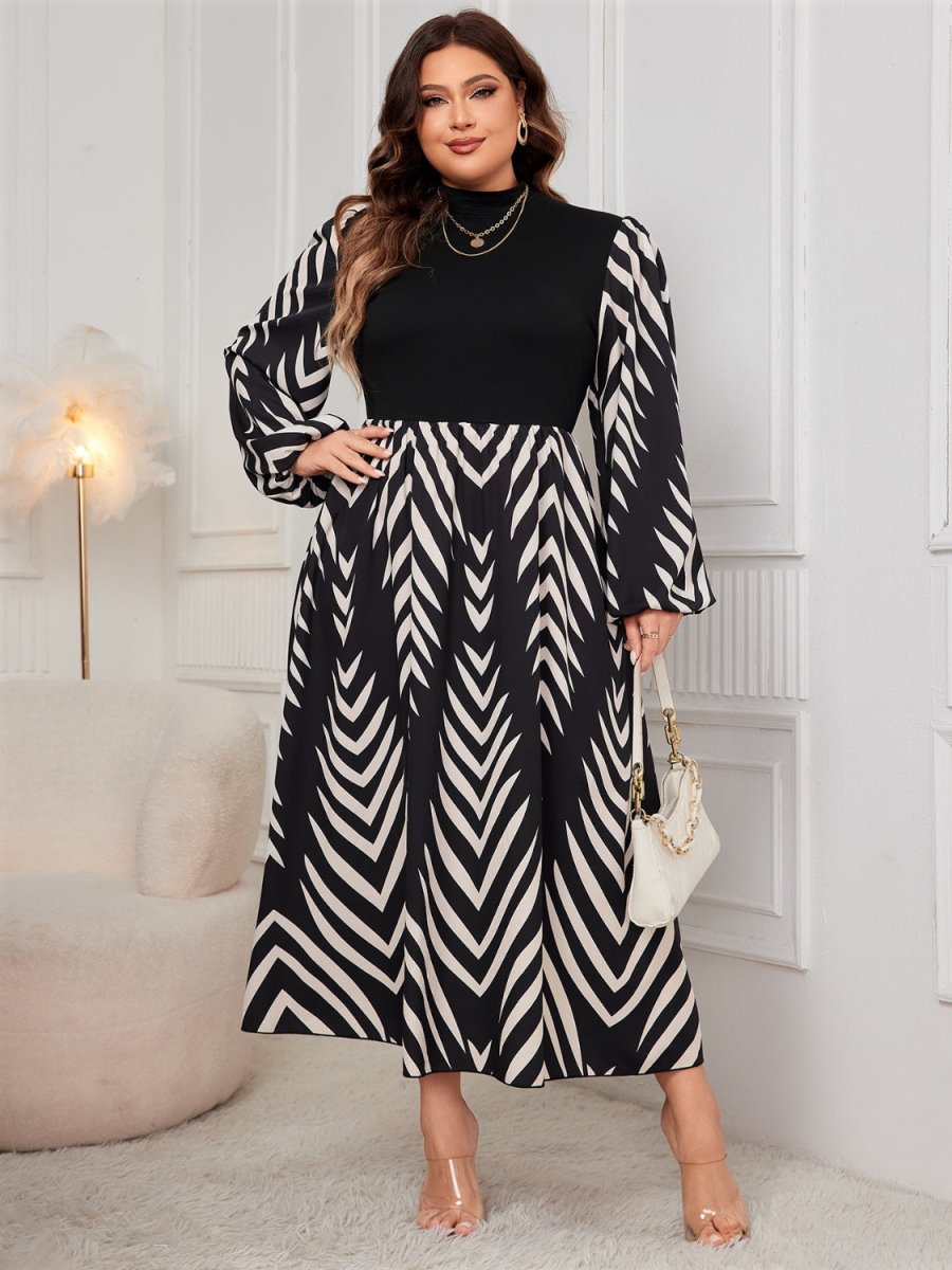 Honey Plus Size Printed Mock Neck Long Sleeve Midi Dress | Midi Dresses | 1