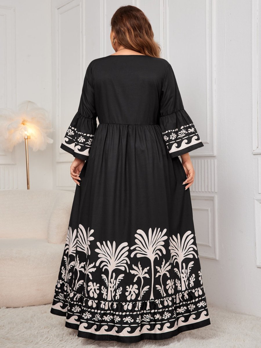 Honey Plus Size Printed V - Neck Long Sleeve Maxi Dress | Maxi Dresses | 2