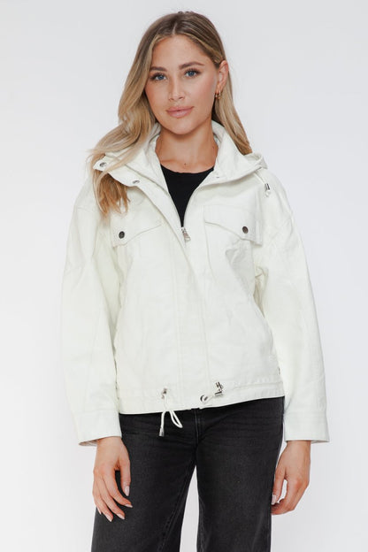 How Dare U Drawstring Hem PU Leather Zip Up Jacket | Jackets | 6