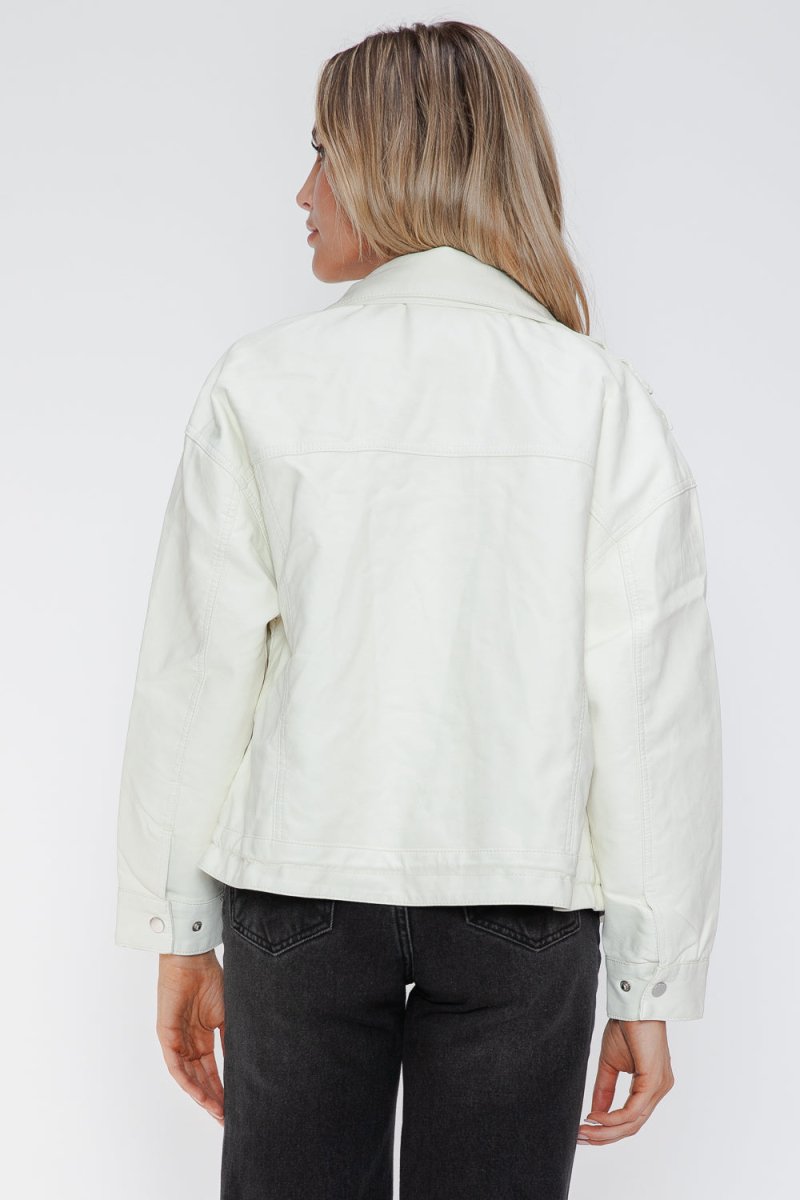 How Dare U Drawstring Hem PU Leather Zip Up Jacket | Jackets | 21