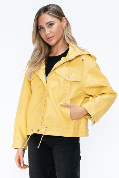 How Dare U Drawstring Hem PU Leather Zip Up Jacket | Jackets | 6