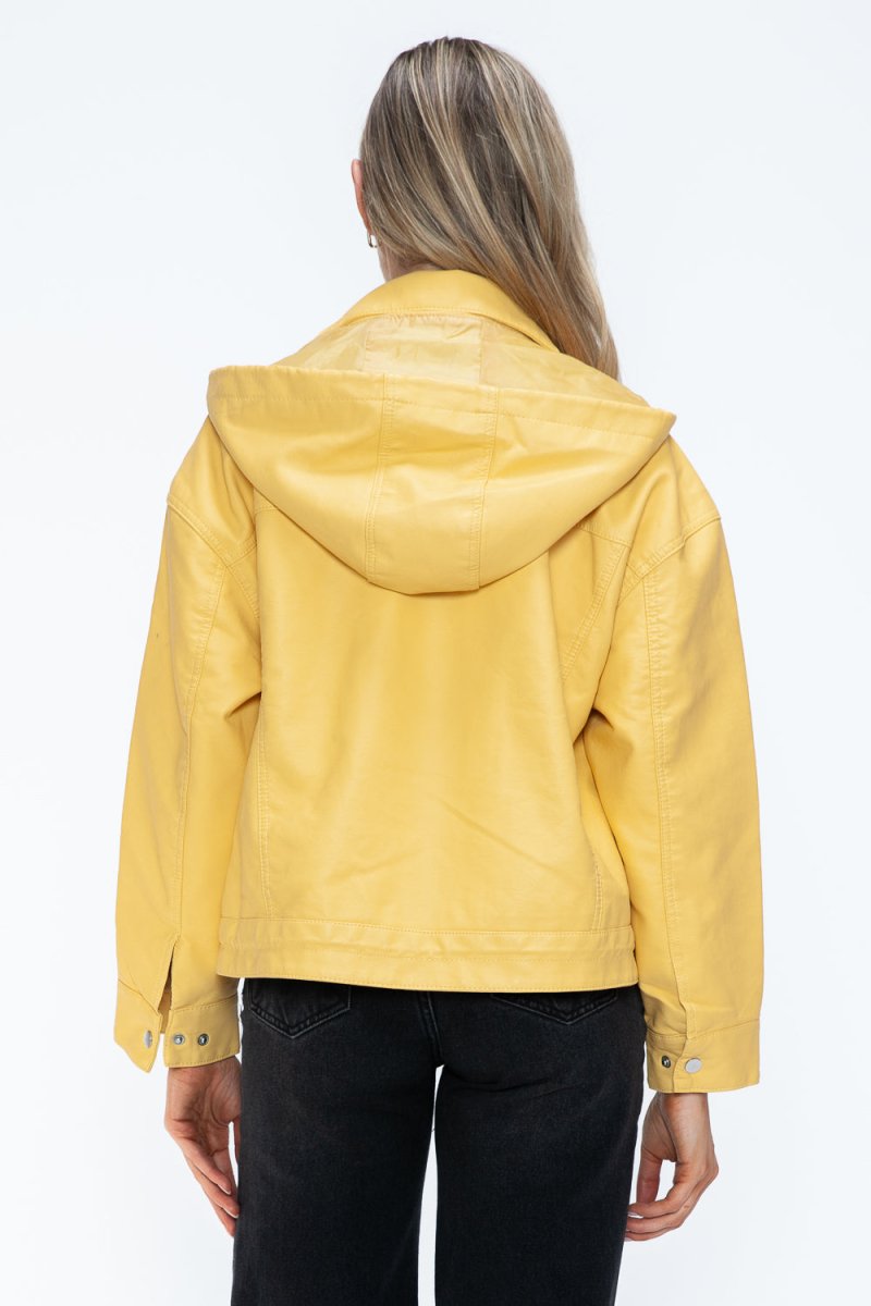 How Dare U Drawstring Hem PU Leather Zip Up Jacket | Jackets | 2