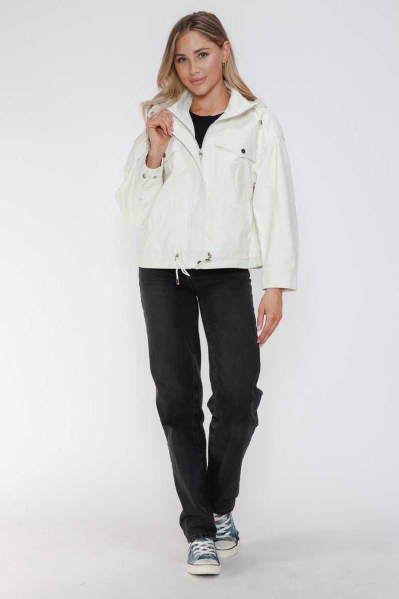 How Dare U Drawstring Hem PU Leather Zip Up Jacket | Jackets | 26