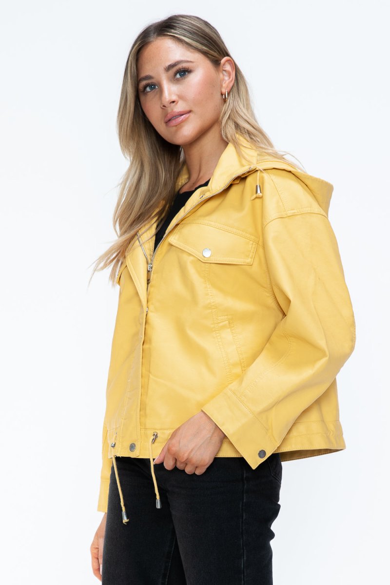 How Dare U Drawstring Hem PU Leather Zip Up Jacket | Jackets | 5