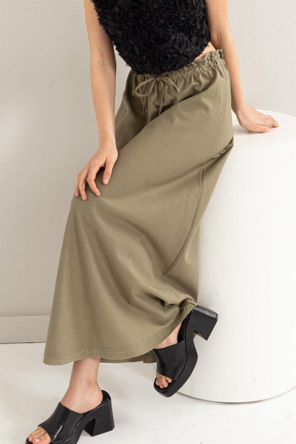 HYFVE Drawstring Washed Linen Maxi Skirt | | 1