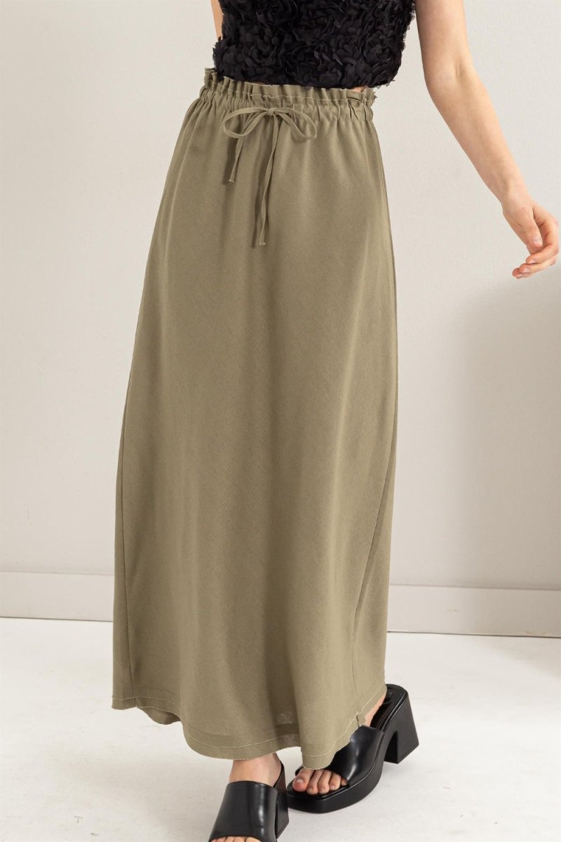 HYFVE Drawstring Washed Linen Maxi Skirt | | 3