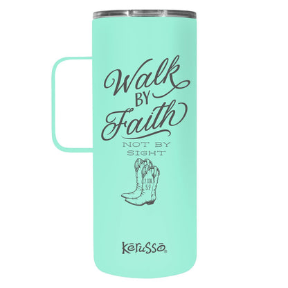 Kerusso 22 oz Stainless Steel Mug With Handle Walk By Faith | Mugs | 1