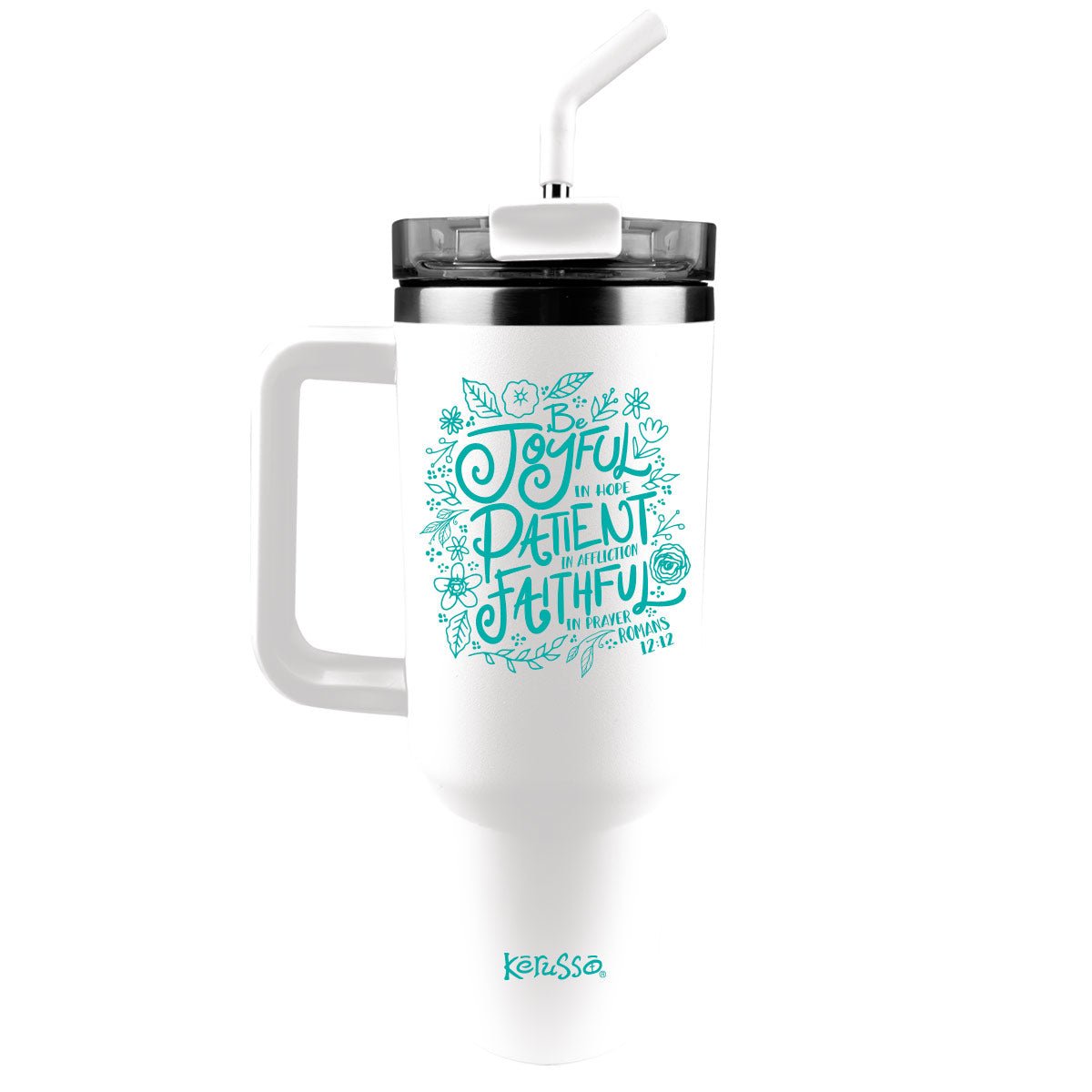 Kerusso 40 oz Stainless Steel Mug With Straw Be Joyful | Mugs | 1