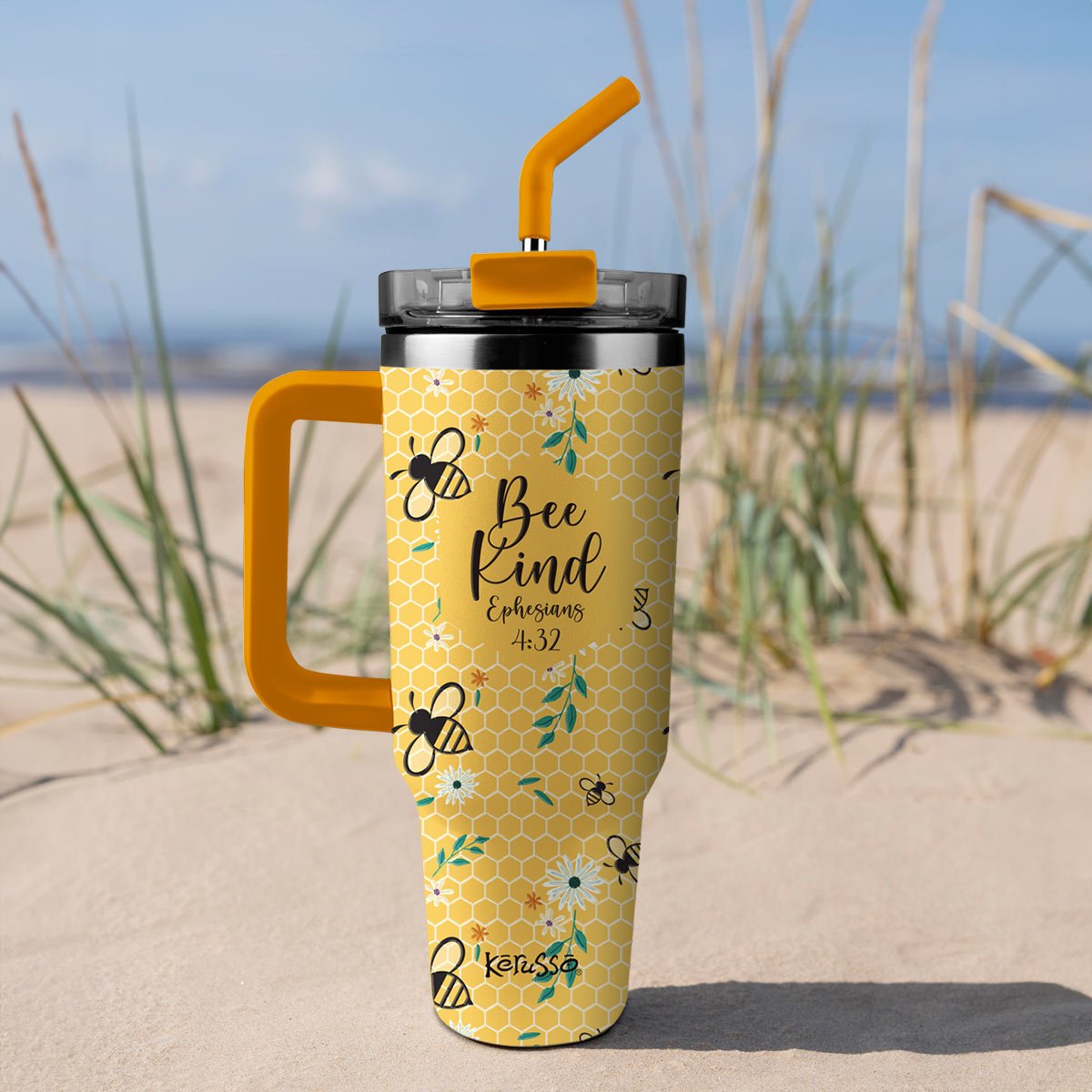 Kerusso 40 oz Stainless Steel Mug With Straw Bee Kind | Stainless Steel Mugs | 3