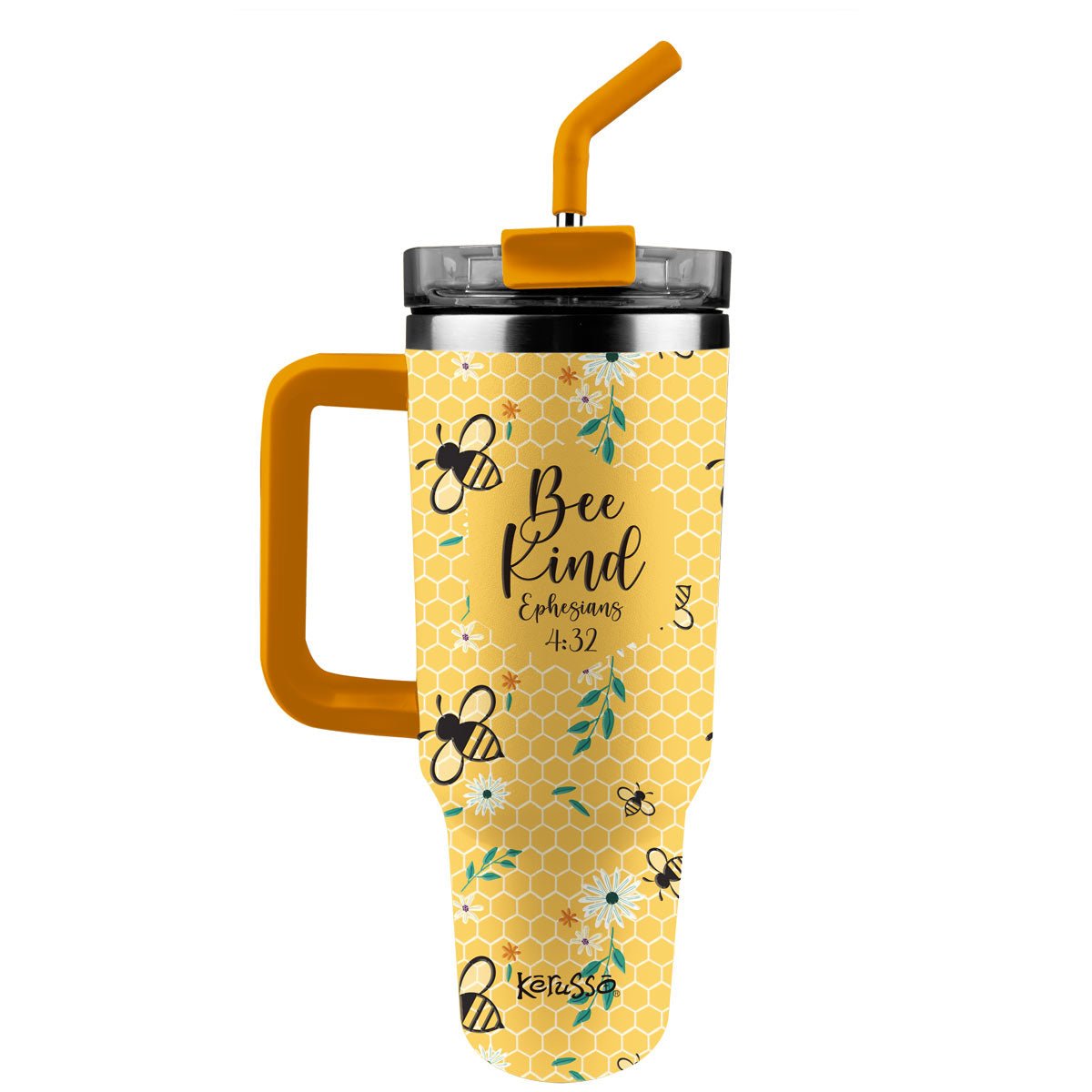 Kerusso 40 oz Stainless Steel Mug With Straw Bee Kind | Stainless Steel Mugs | 1