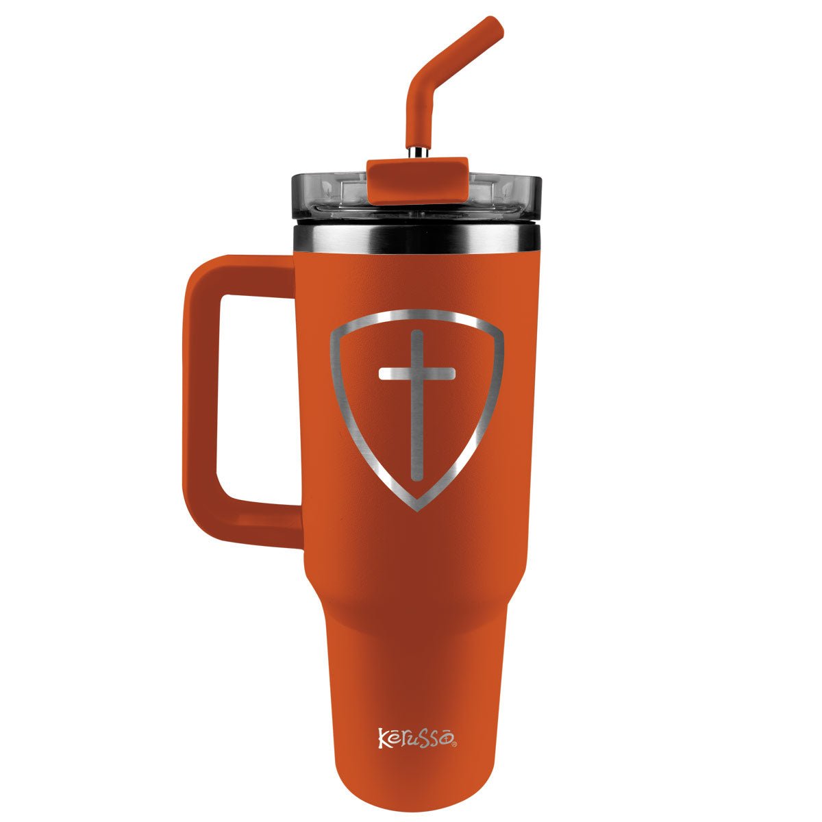 Kerusso 40 oz Stainless Steel Mug With Straw Cross Shield | Mugs | 1