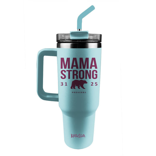 Kerusso 40 oz Stainless Steel Mug With Straw Mama Strong Bear | 2FruitBearers