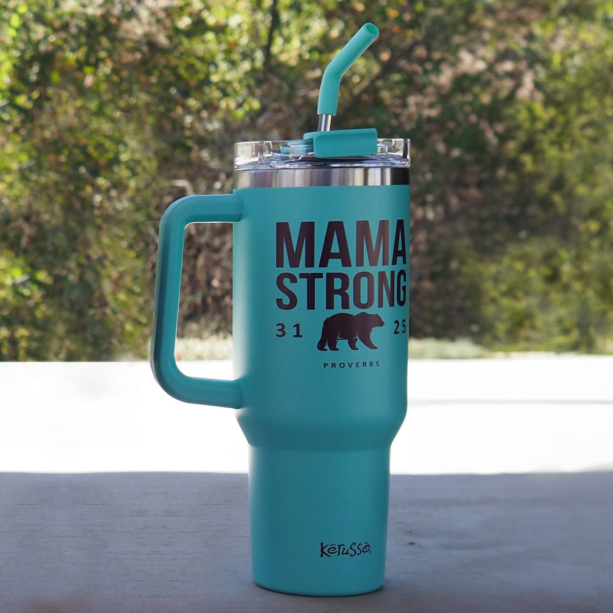 Kerusso 40 oz Stainless Steel Mug With Straw Mama Strong Bear | Mugs | 3