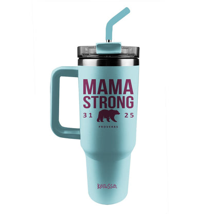 Kerusso 40 oz Stainless Steel Mug With Straw Mama Strong Bear | Mugs | 1