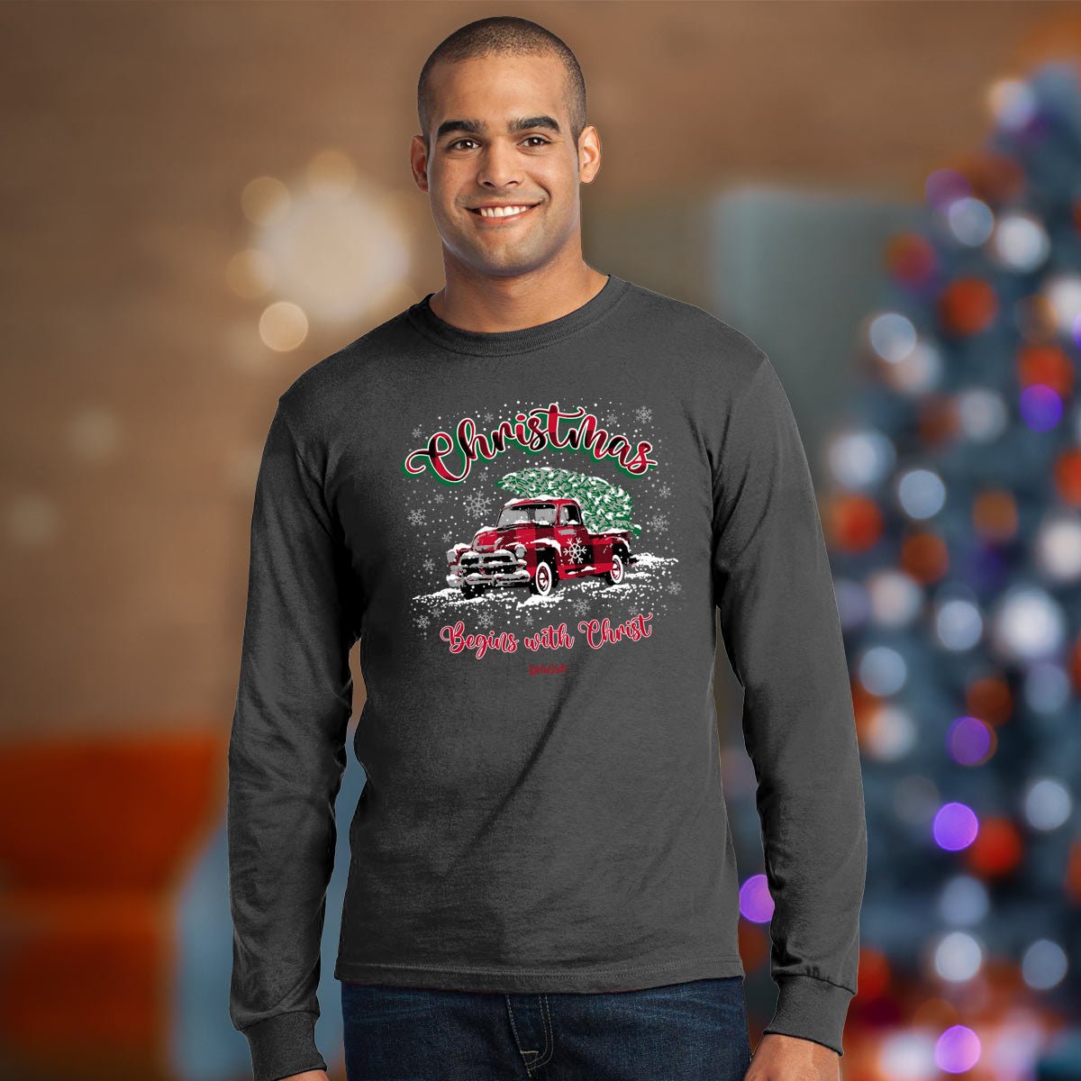 Kerusso Christmas Long Sleeve T-Shirt Christmas Tree Truck | Unisex T-Shirts | 4