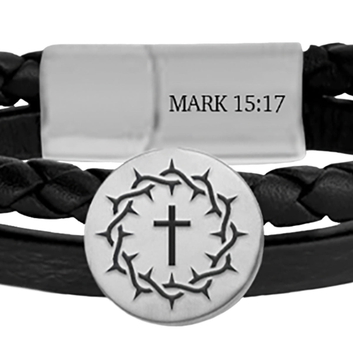 Kerusso Mens Bracelet Crown Cross Braided Metal | Wristbands | 2