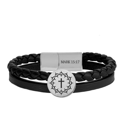 Kerusso Mens Bracelet Crown Cross Braided Metal | Wristbands | 1