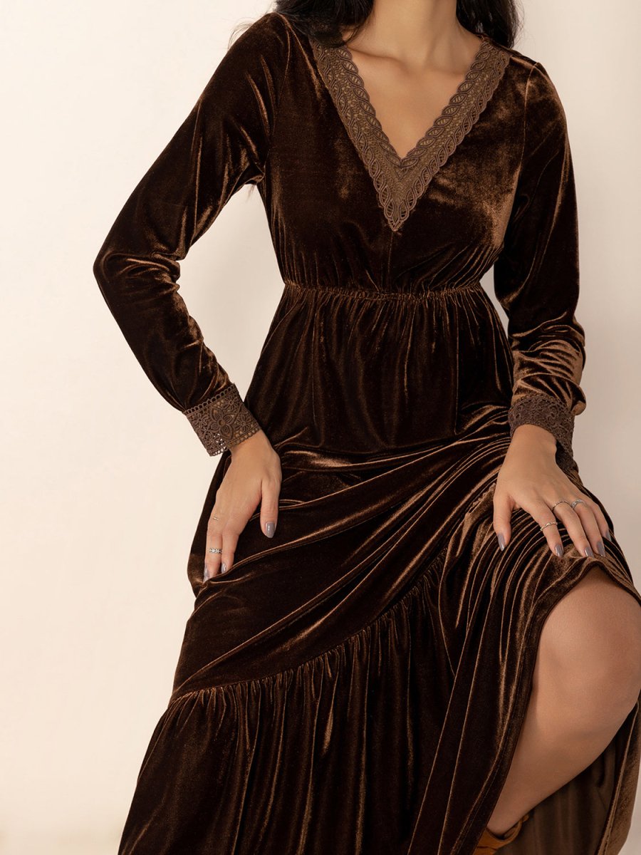 Lace Detail V - Neck Long Sleeve Maxi Dress | Maxi Dresses | 6