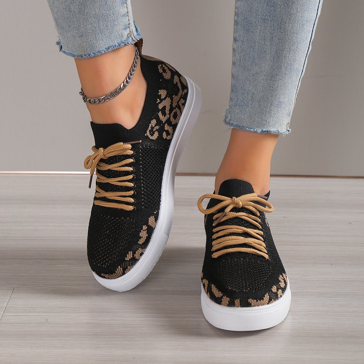 Lace - Up Leopard Flat Sneakers | Sneakers | 1