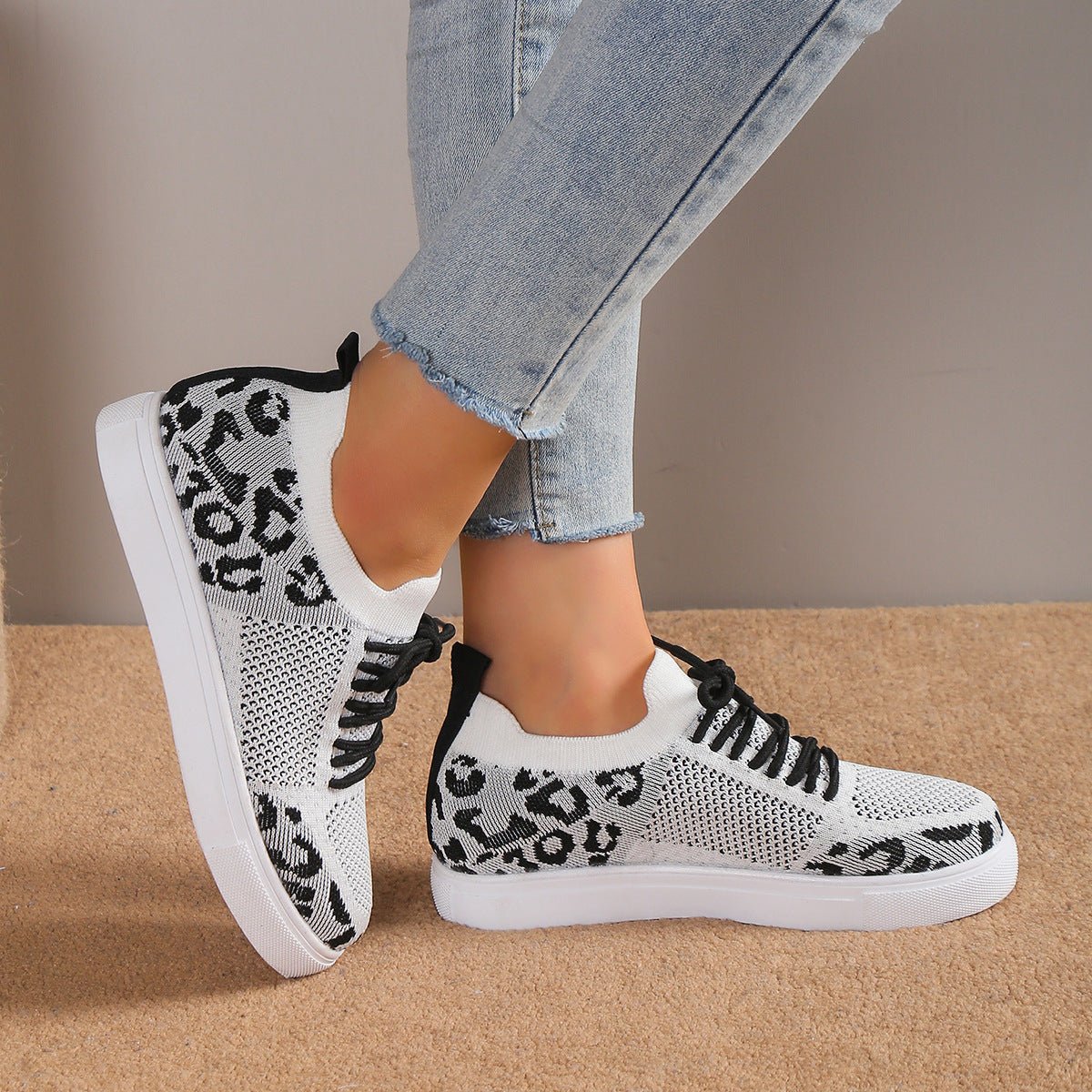 Lace - Up Leopard Flat Sneakers | Sneakers | 6