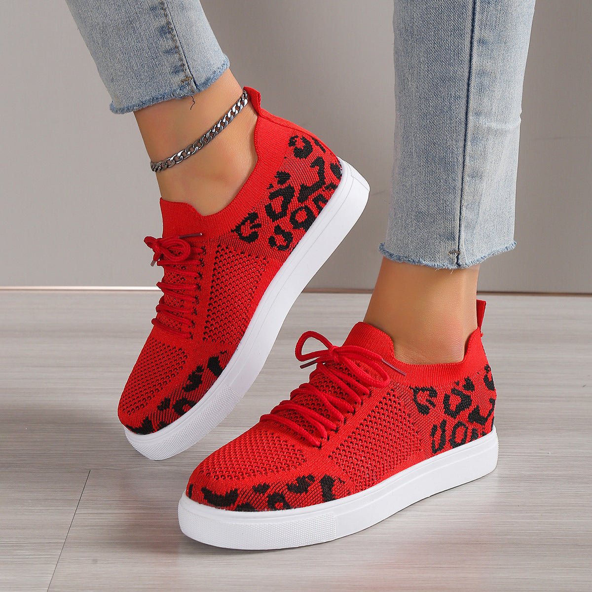 Lace - Up Leopard Flat Sneakers | Sneakers | 7