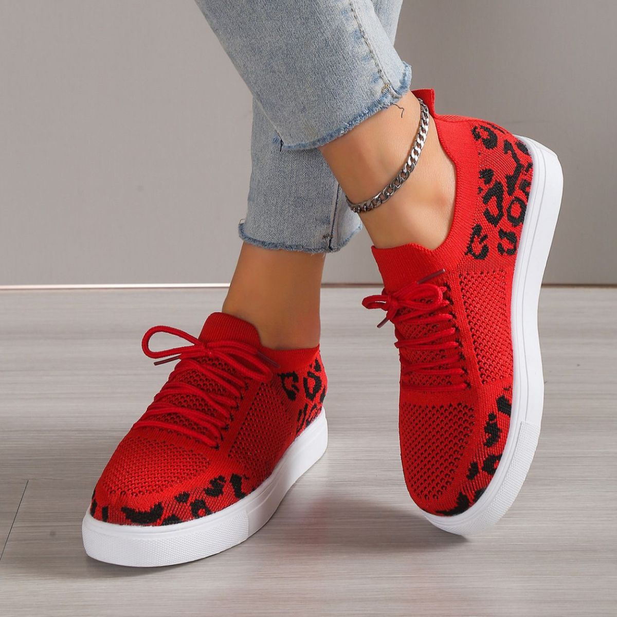 Lace - Up Leopard Flat Sneakers | Sneakers | 9