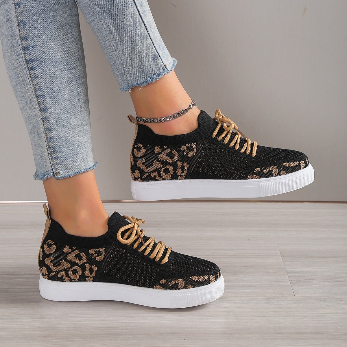 Lace - Up Leopard Flat Sneakers | Sneakers | 3