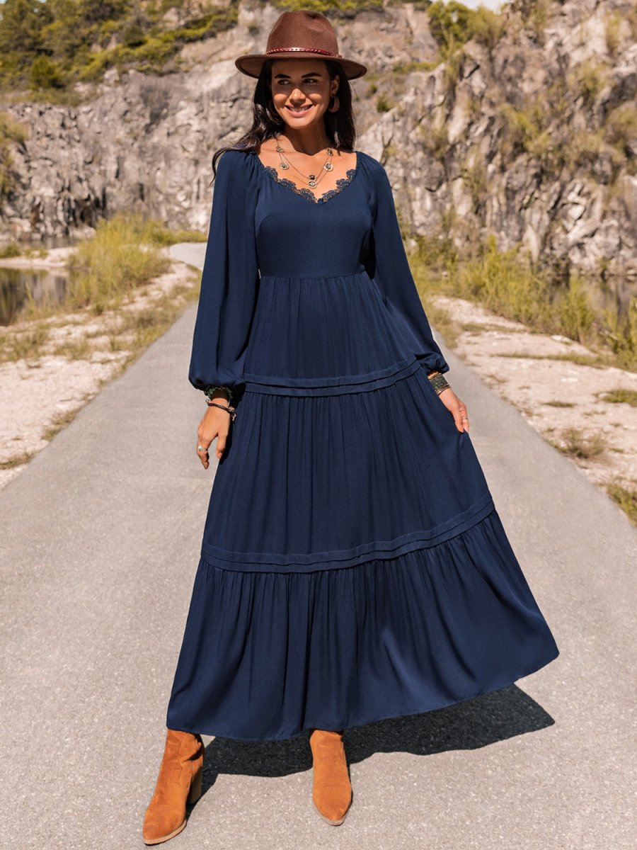 Long Sleeve Lace Trim Maxi Dress | Maxi Dresses | 3