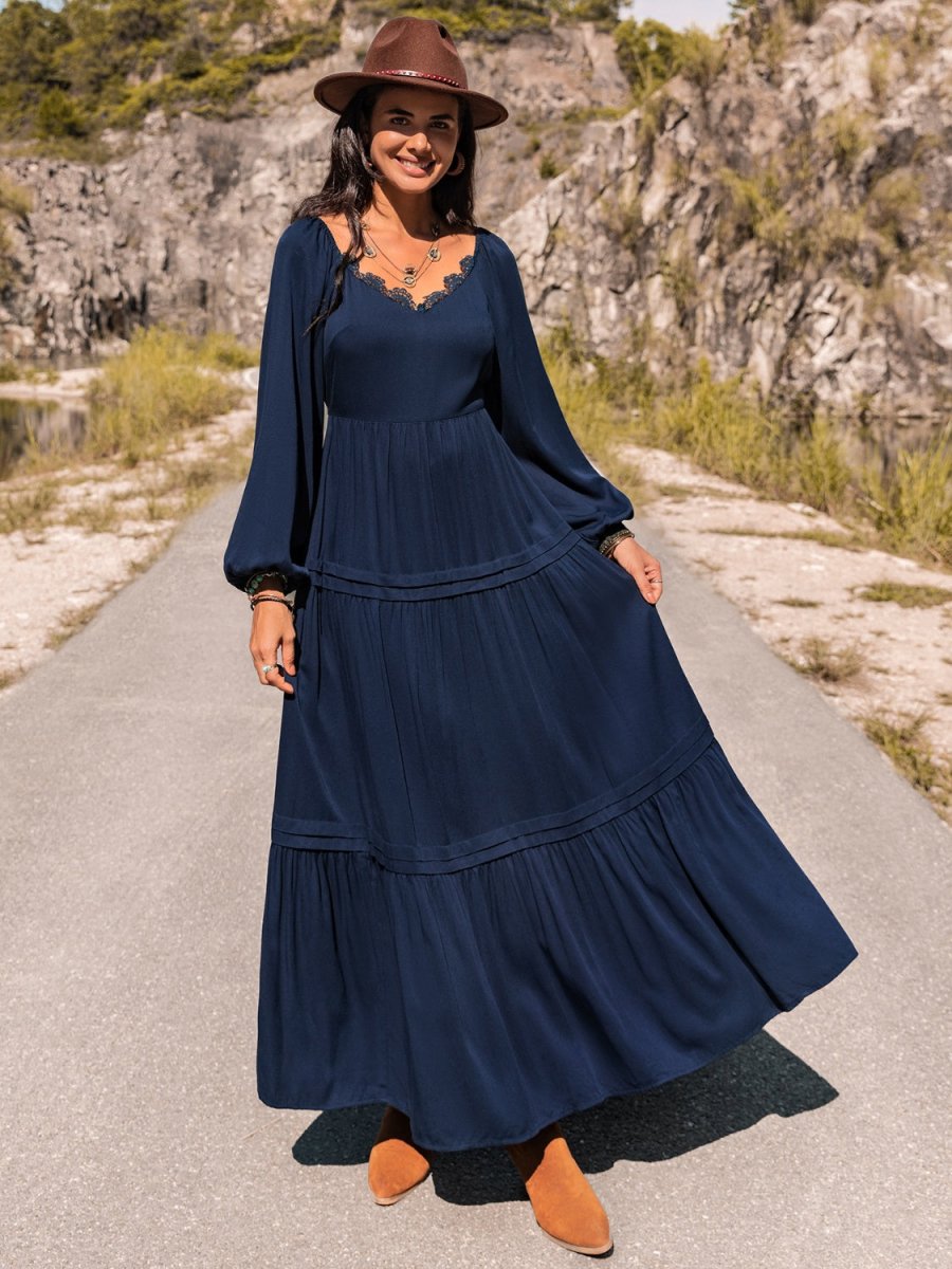 Long Sleeve Lace Trim Maxi Dress | Maxi Dresses | 4