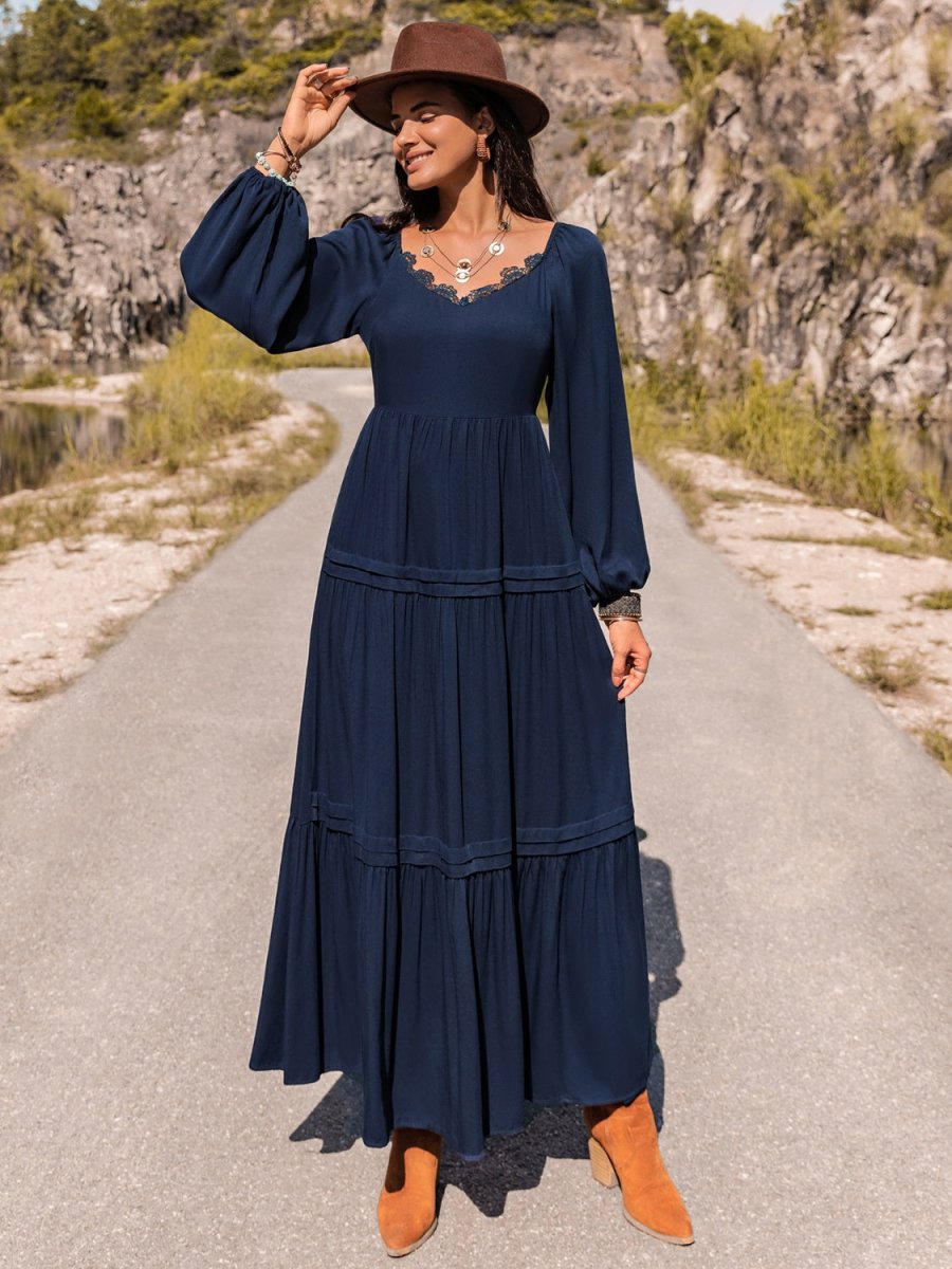 Long Sleeve Lace Trim Maxi Dress | Maxi Dresses | 1