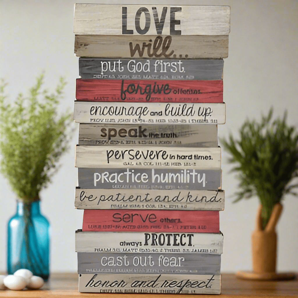 Love Small Stacked Wood Desktop Plaque | Shelf & Wall Art | 7