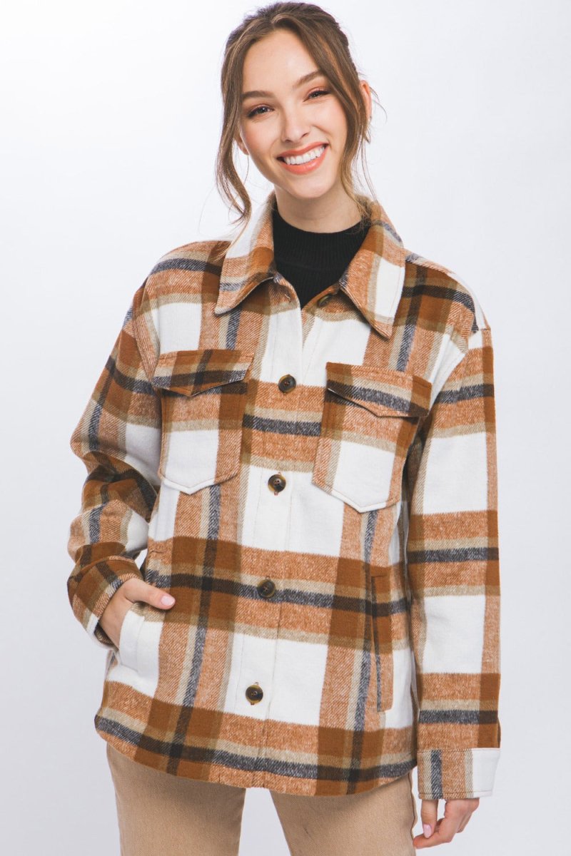 Love Tree Plaid Button Up Shacket | Shackets | 1