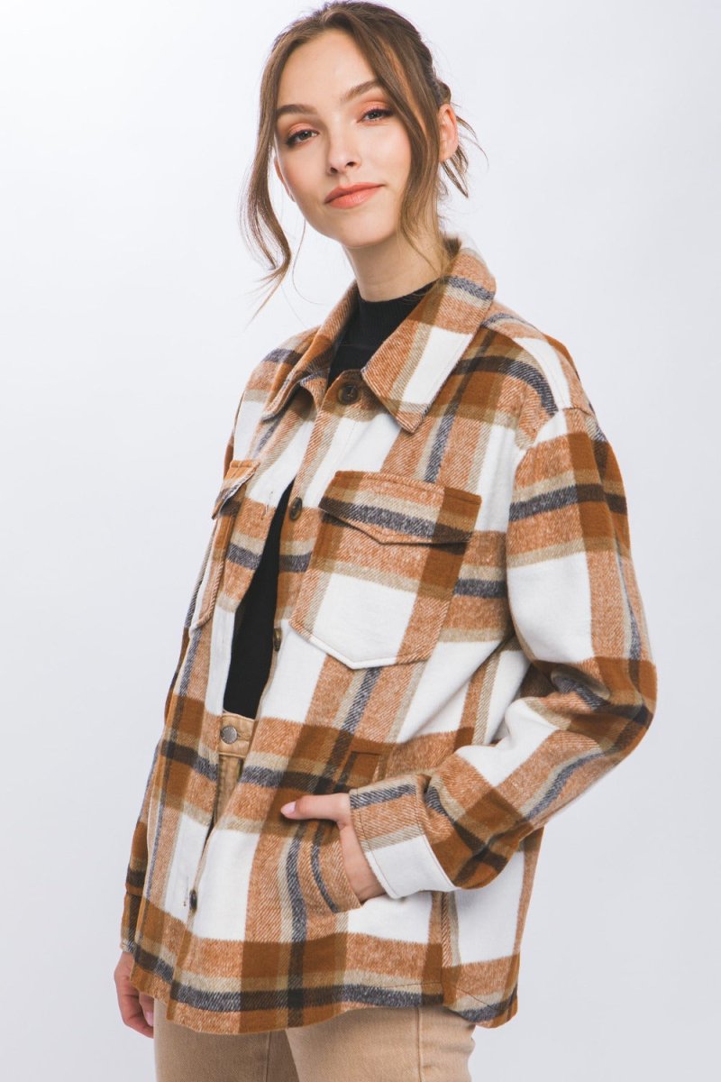 Love Tree Plaid Button Up Shacket | Shackets | 4